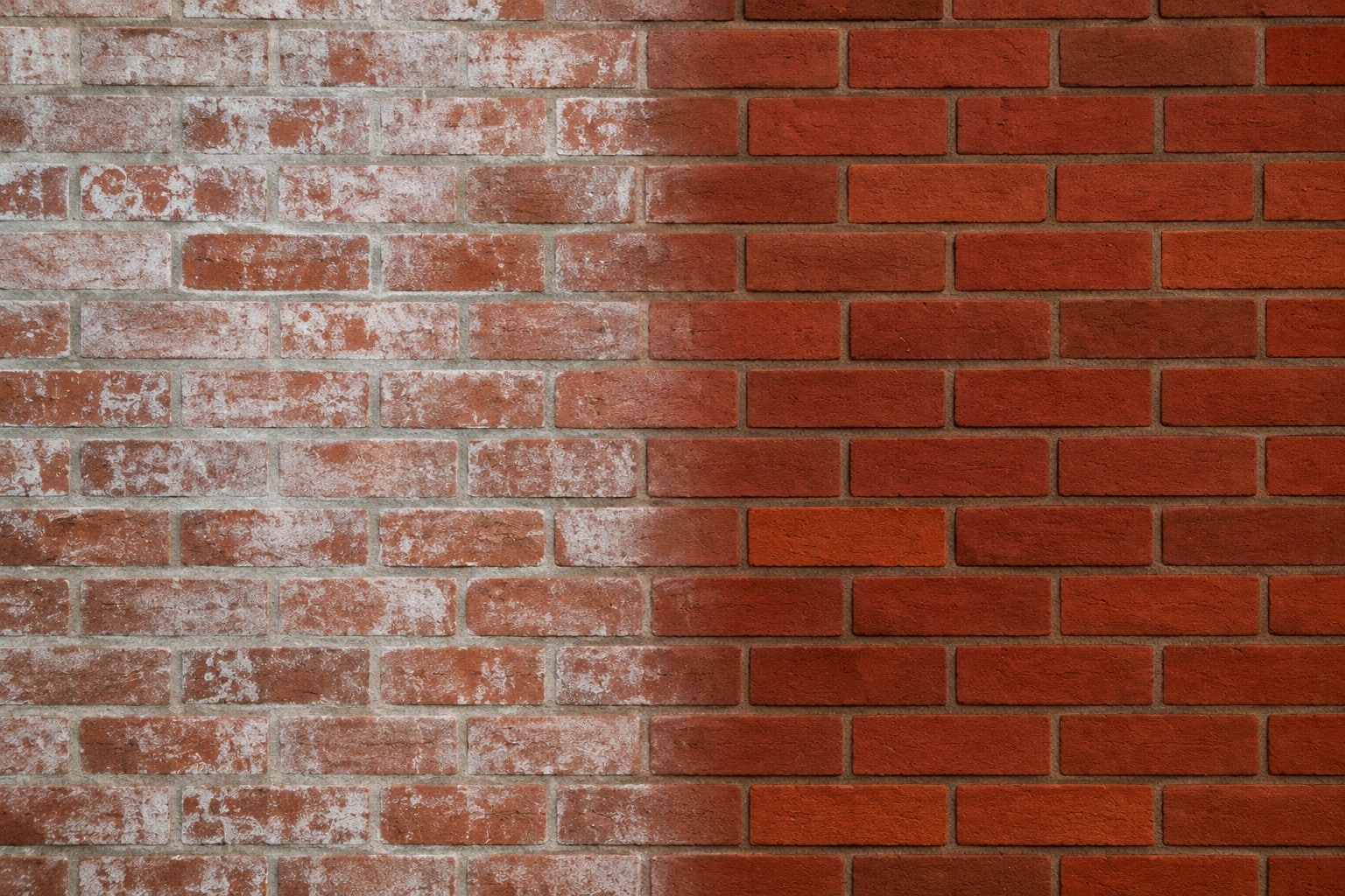 Ecocal removes white stains, limescale and chalk from brick – before and after
